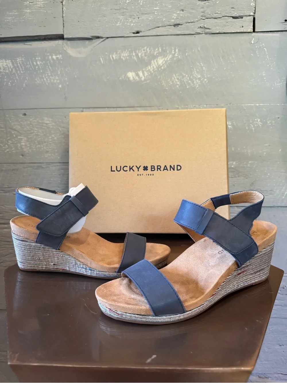 Lucky Brand Navy Suede Wedge Sandals